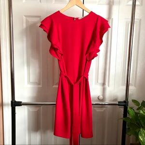 Red Flutter Sleeve Dress